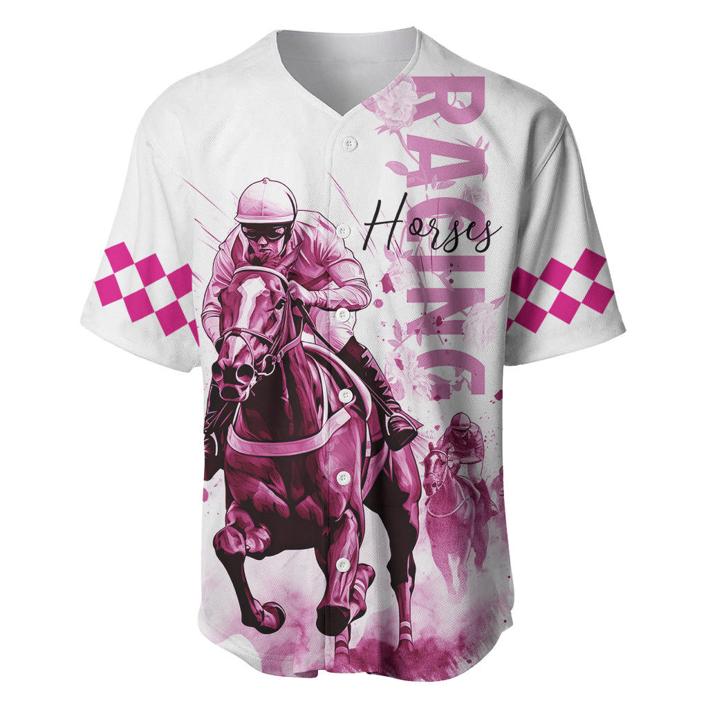 Kentucky Horses Racing Baseball Jersey Jockey Drawing Style Pink Out Color - Wonder Print Shop