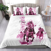 Kentucky Horses Racing Bedding Set Jockey Drawing Style Pink Out Color - Wonder Print Shop