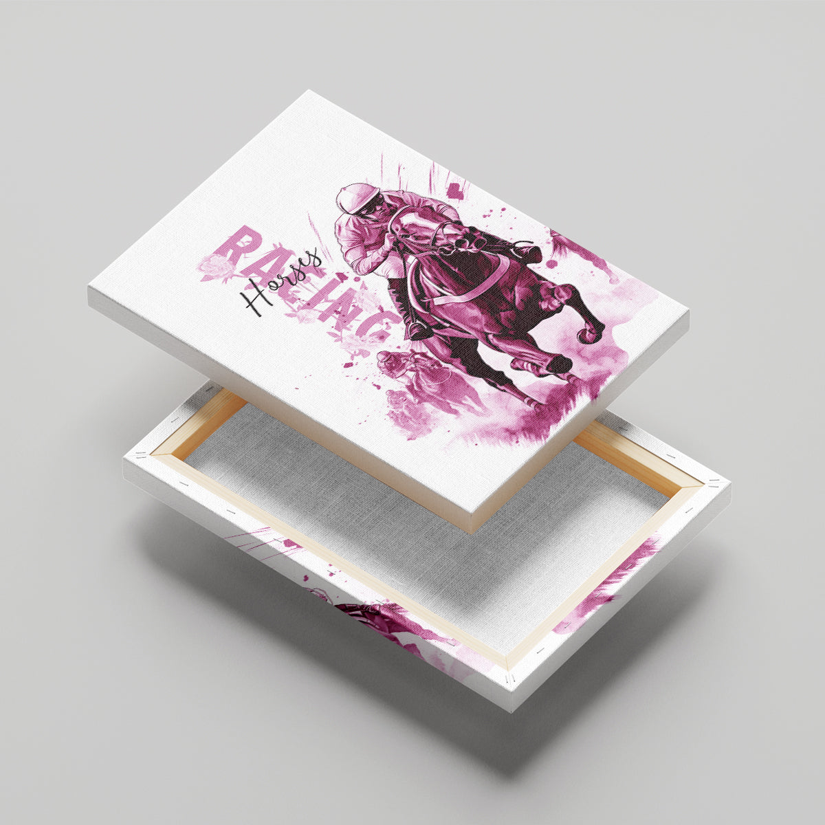 Kentucky Horses Racing Canvas Wall Art Jockey Drawing Style Pink Out Color - Wonder Print Shop