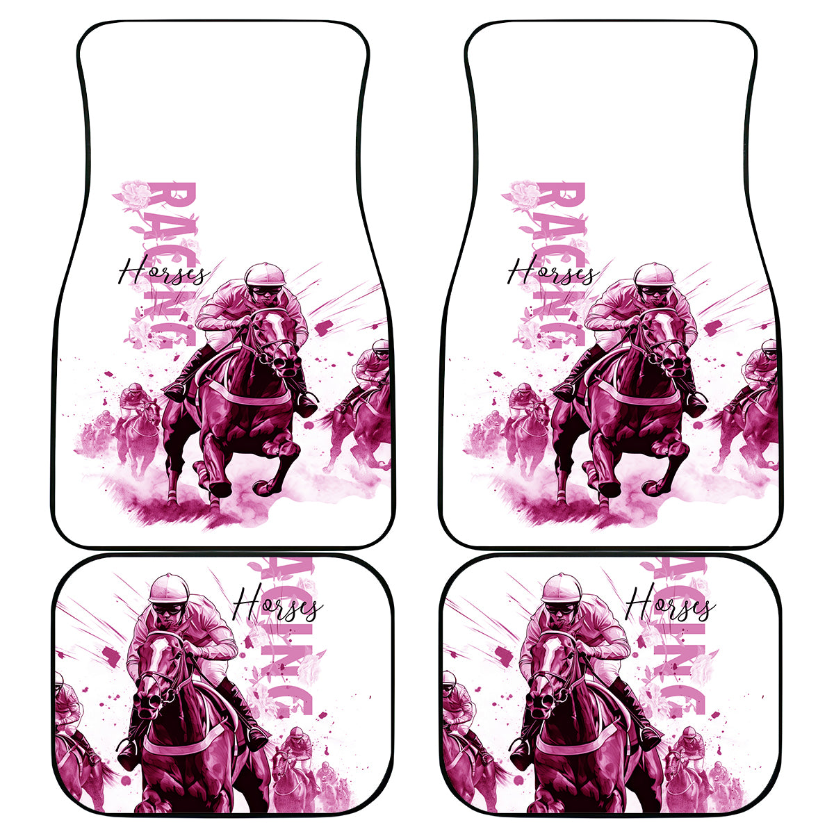 Kentucky Horses Racing Car Mats Jockey Drawing Style Pink Out Color - Wonder Print Shop