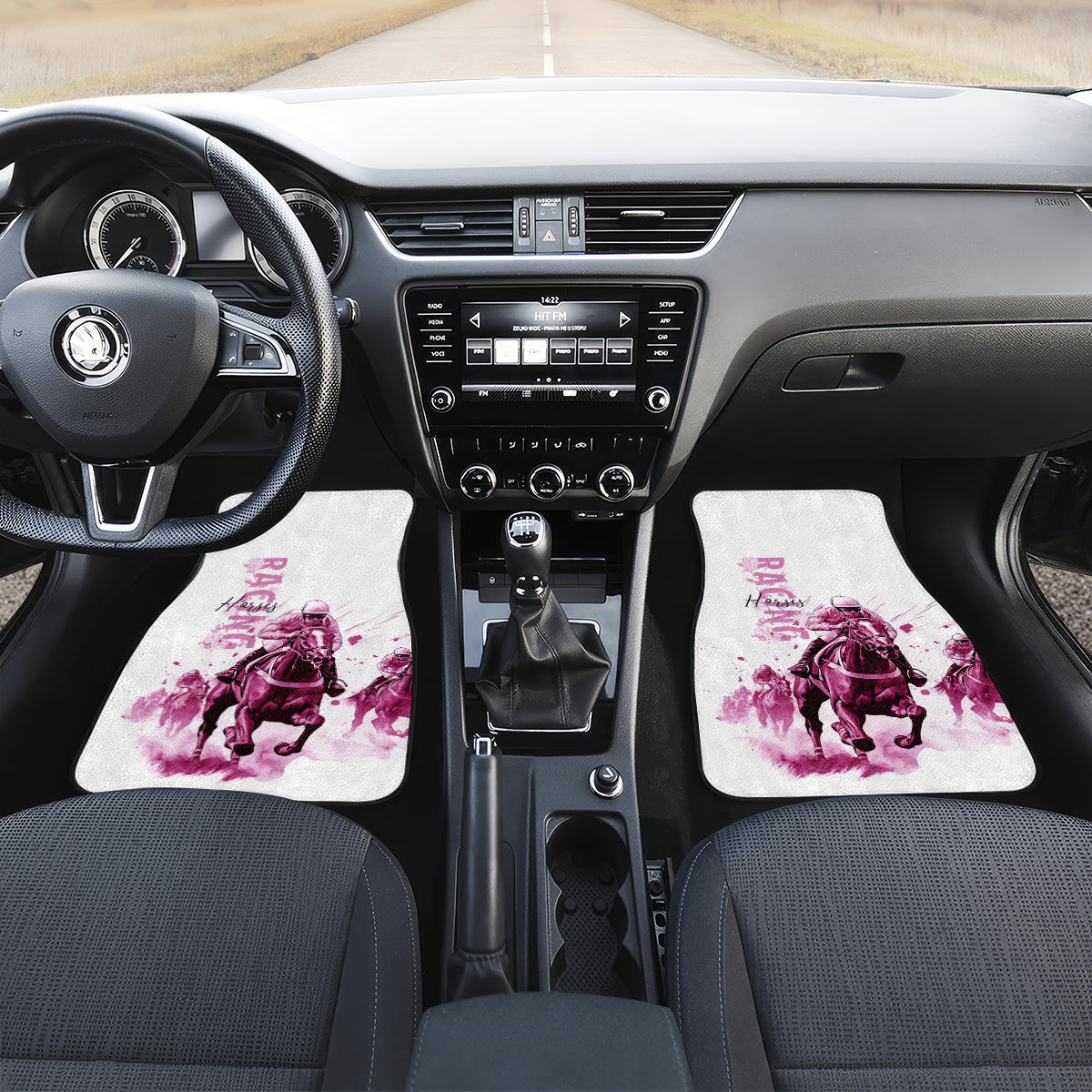 Kentucky Horses Racing Car Mats Jockey Drawing Style Pink Out Color - Wonder Print Shop