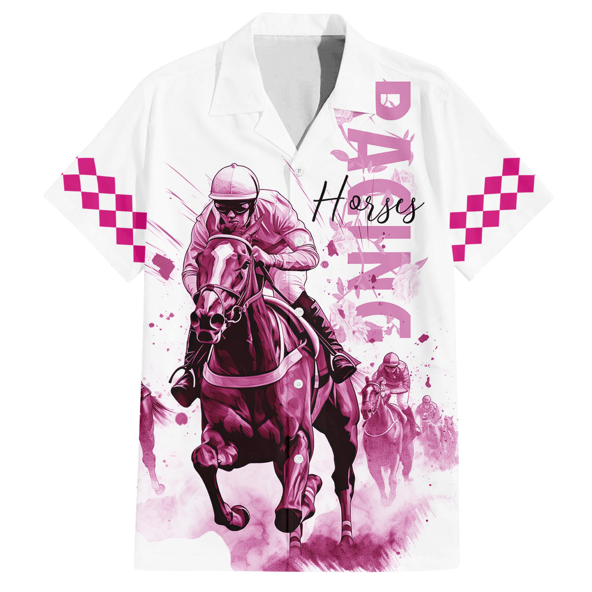 Kentucky Horses Racing Family Matching Long Sleeve Bodycon Dress and Hawaiian Shirt Jockey Drawing Style Pink Out Color - Wonder Print Shop