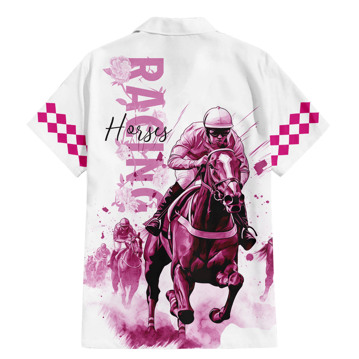 Kentucky Horses Racing Family Matching Mermaid Dress and Hawaiian Shirt Jockey Drawing Style Pink Out Color - Wonder Print Shop