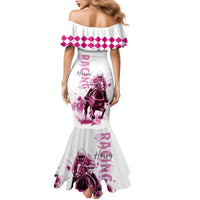 Kentucky Horses Racing Family Matching Mermaid Dress and Hawaiian Shirt Jockey Drawing Style Pink Out Color - Wonder Print Shop