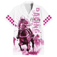 Kentucky Horses Racing Family Matching Off The Shoulder Long Sleeve Dress and Hawaiian Shirt Jockey Drawing Style Pink Out Color - Wonder Print Shop