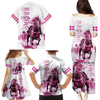 Kentucky Horses Racing Family Matching Puletasi and Hawaiian Shirt Jockey Drawing Style Pink Out Color - Wonder Print Shop