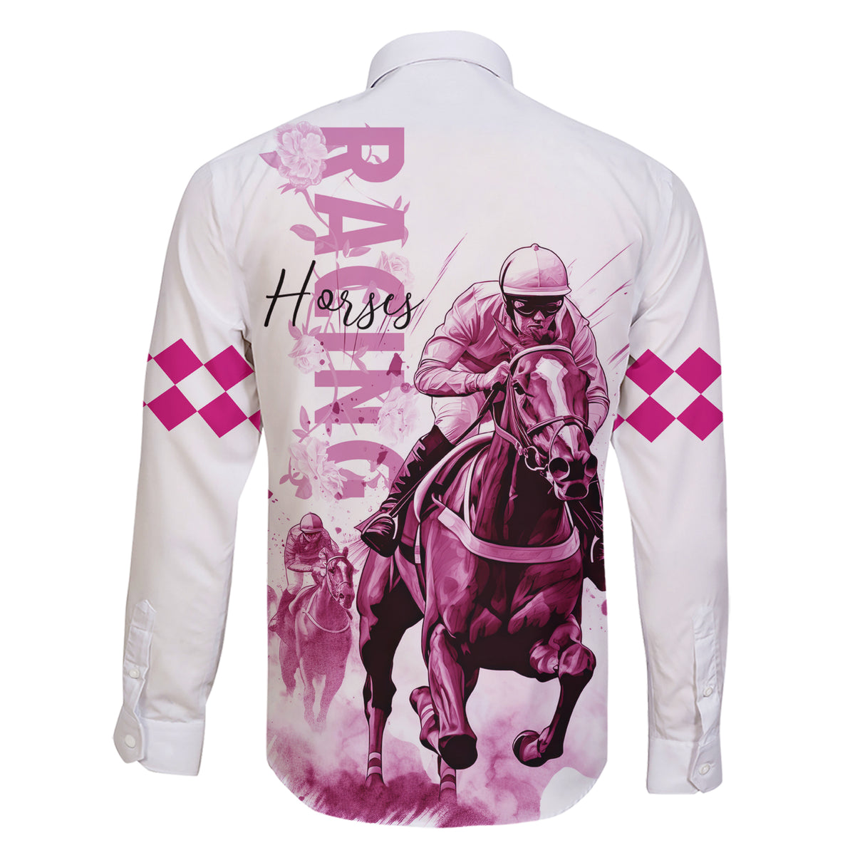 Kentucky Horses Racing Family Matching Short Sleeve Bodycon Dress and Hawaiian Shirt Jockey Drawing Style Pink Out Color - Wonder Print Shop