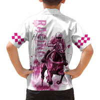 Kentucky Horses Racing Family Matching Summer Maxi Dress and Hawaiian Shirt Jockey Drawing Style Pink Out Color - Wonder Print Shop