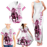 Kentucky Horses Racing Family Matching Tank Maxi Dress and Hawaiian Shirt Jockey Drawing Style Pink Out Color - Wonder Print Shop