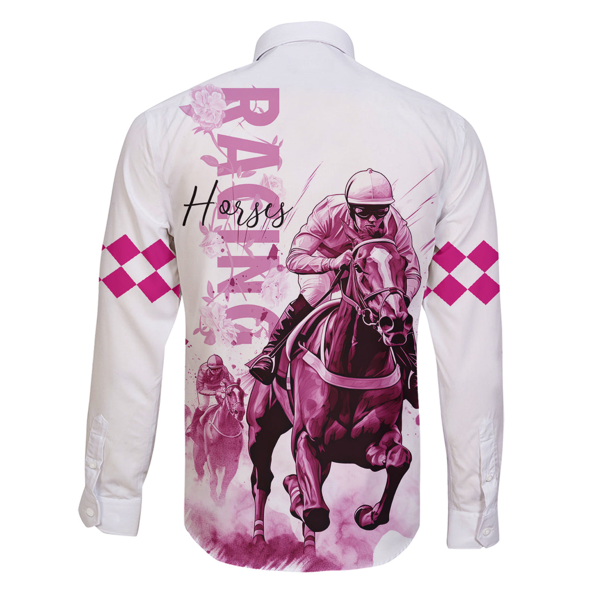 Kentucky Horses Racing Family Matching Tank Maxi Dress and Hawaiian Shirt Jockey Drawing Style Pink Out Color - Wonder Print Shop
