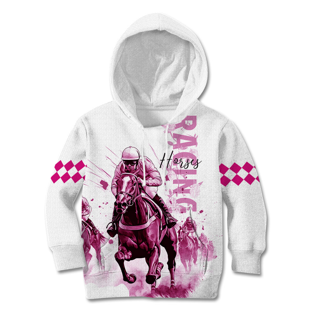 Kentucky Horses Racing Kid Hoodie Jockey Drawing Style Pink Out Color - Wonder Print Shop