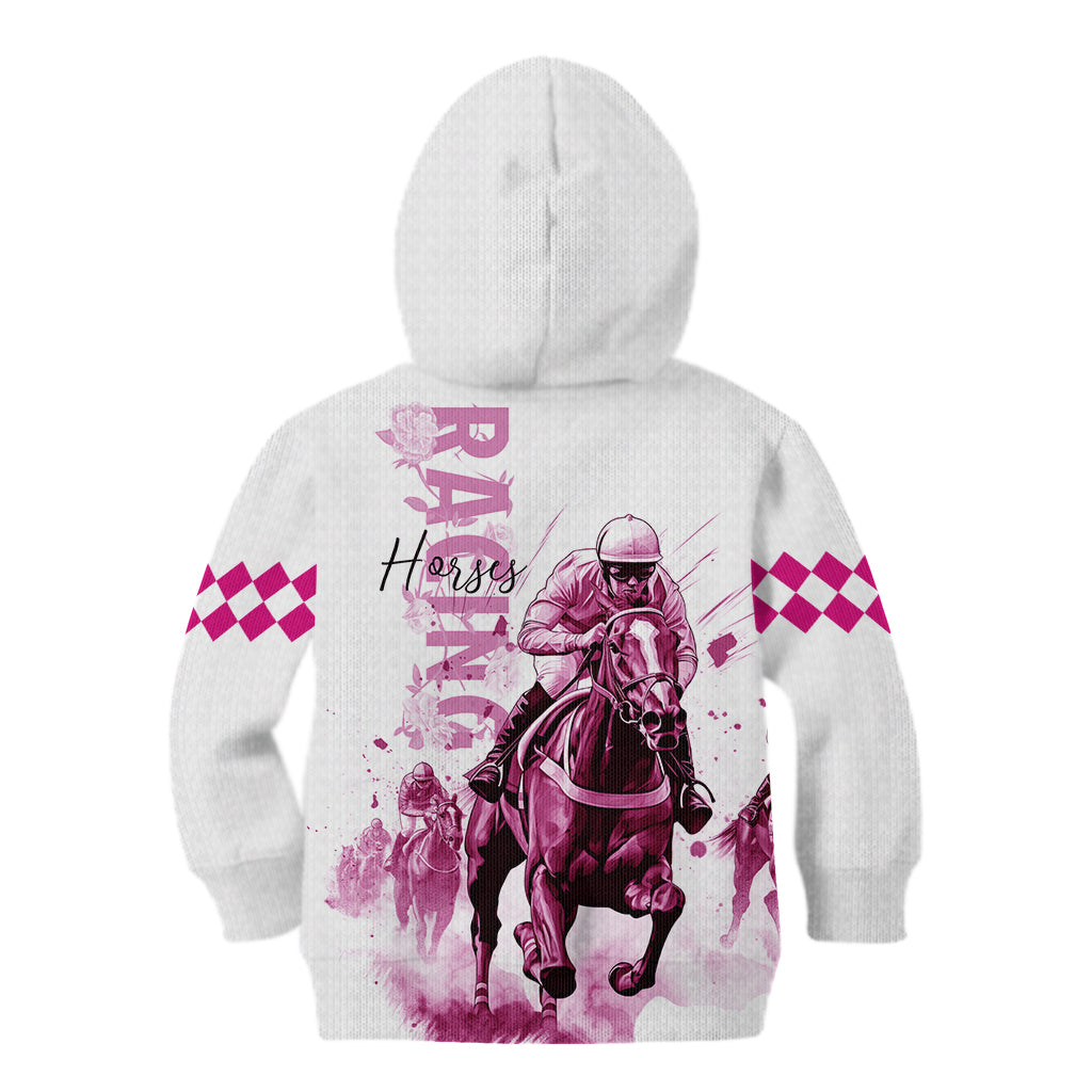 Kentucky Horses Racing Kid Hoodie Jockey Drawing Style Pink Out Color - Wonder Print Shop