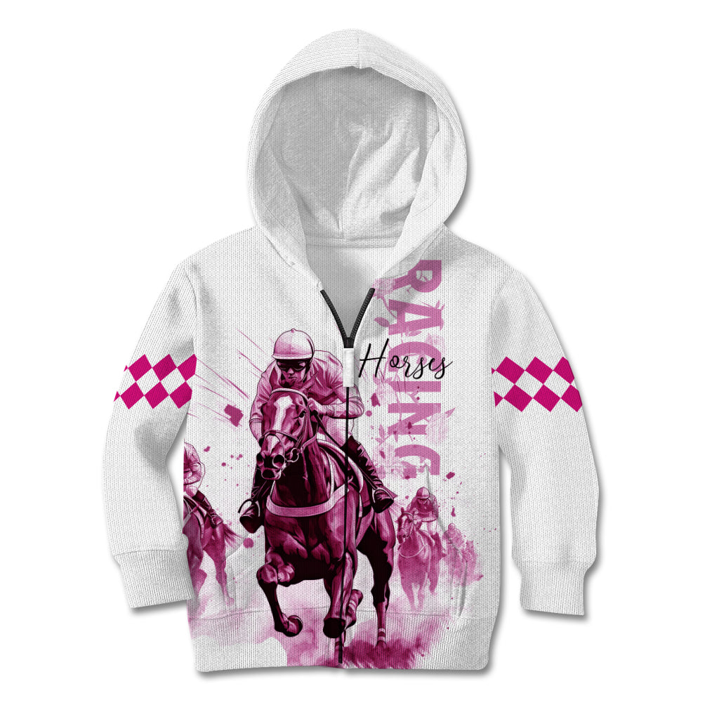 Kentucky Horses Racing Kid Hoodie Jockey Drawing Style Pink Out Color - Wonder Print Shop
