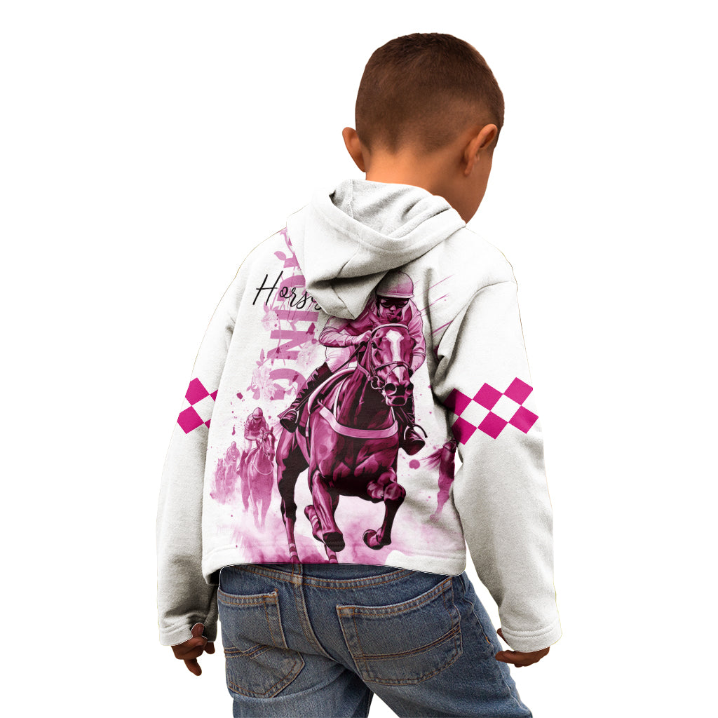 Kentucky Horses Racing Kid Hoodie Jockey Drawing Style Pink Out Color - Wonder Print Shop