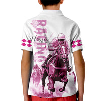Kentucky Horses Racing Kid Polo Shirt Jockey Drawing Style Pink Out Color - Wonder Print Shop