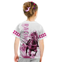 Kentucky Horses Racing Kid T Shirt Jockey Drawing Style Pink Out Color - Wonder Print Shop