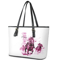 Kentucky Horses Racing Leather Tote Bag Jockey Drawing Style Pink Out Color - Wonder Print Shop
