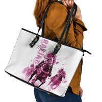 Kentucky Horses Racing Leather Tote Bag Jockey Drawing Style Pink Out Color - Wonder Print Shop