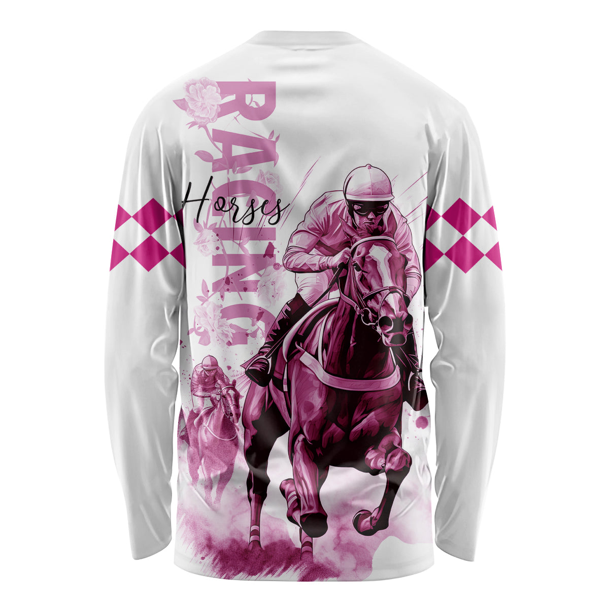 Kentucky Horses Racing Long Sleeve Shirt Jockey Drawing Style Pink Out Color - Wonder Print Shop