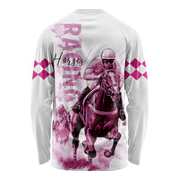 Kentucky Horses Racing Long Sleeve Shirt Jockey Drawing Style Pink Out Color - Wonder Print Shop
