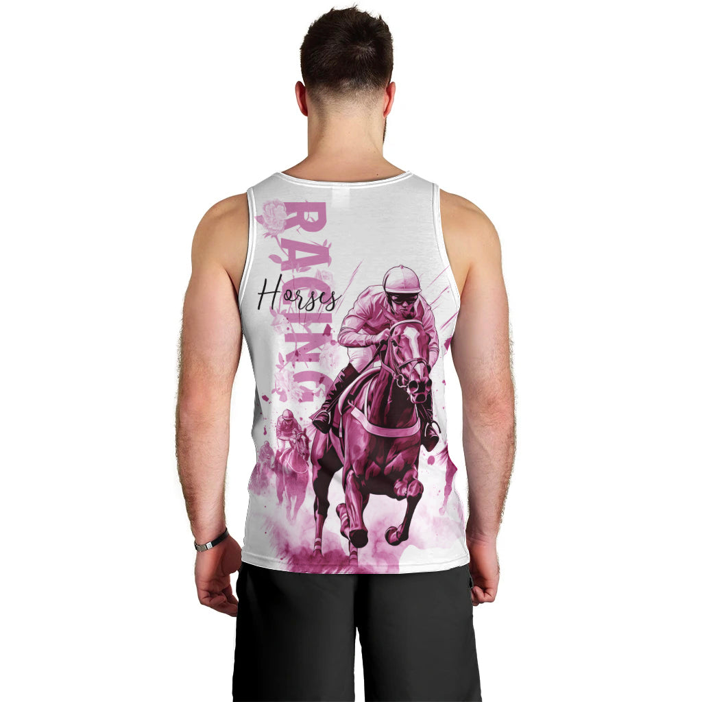Kentucky Horses Racing Men Tank Top Jockey Drawing Style Pink Out Color - Wonder Print Shop