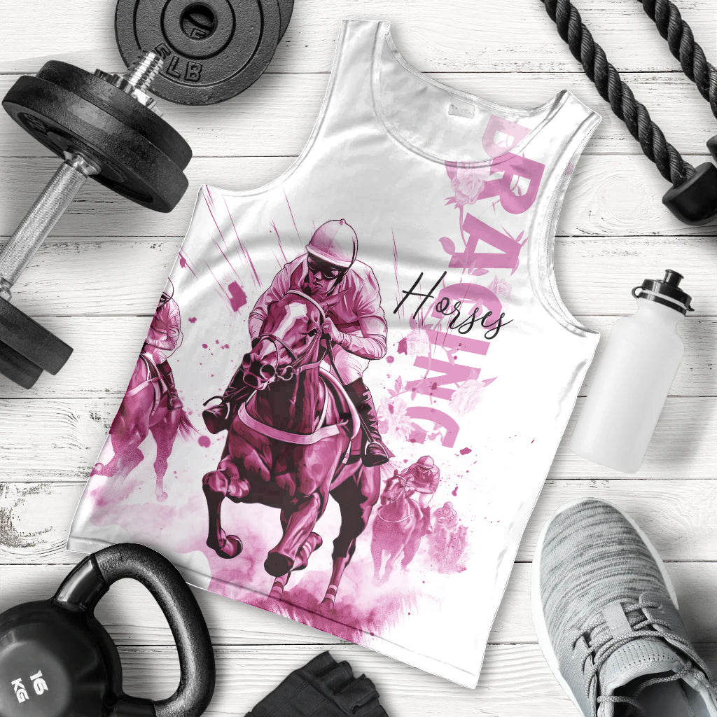 Kentucky Horses Racing Men Tank Top Jockey Drawing Style Pink Out Color - Wonder Print Shop