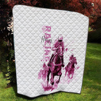 Kentucky Horses Racing Quilt Jockey Drawing Style Pink Out Color - Wonder Print Shop