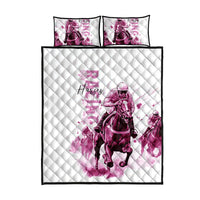 Kentucky Horses Racing Quilt Bed Set Jockey Drawing Style Pink Out Color - Wonder Print Shop