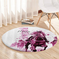 Kentucky Horses Racing Round Carpet Jockey Drawing Style Pink Out Color