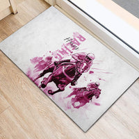 Kentucky Horses Racing Rubber Doormat Jockey Drawing Style Pink Out Color - Wonder Print Shop