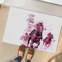 Kentucky Horses Racing Rubber Doormat Jockey Drawing Style Pink Out Color - Wonder Print Shop