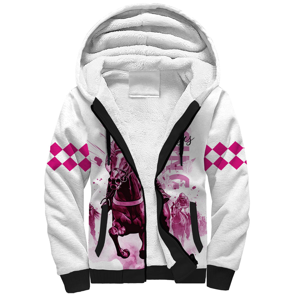 Kentucky Horses Racing Sherpa Hoodie Jockey Drawing Style Pink Out Color - Wonder Print Shop