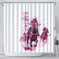 Kentucky Horses Racing Shower Curtain Jockey Drawing Style Pink Out Color