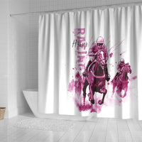 Kentucky Horses Racing Shower Curtain Jockey Drawing Style Pink Out Color