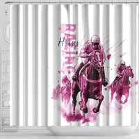 Kentucky Horses Racing Shower Curtain Jockey Drawing Style Pink Out Color