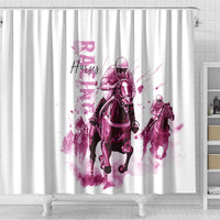 Kentucky Horses Racing Shower Curtain Jockey Drawing Style Pink Out Color