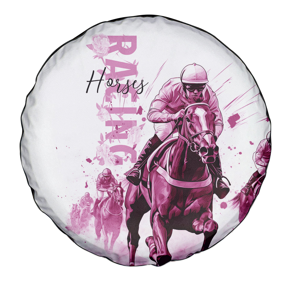 Kentucky Horses Racing Spare Tire Cover Jockey Drawing Style Pink Out Color - Wonder Print Shop