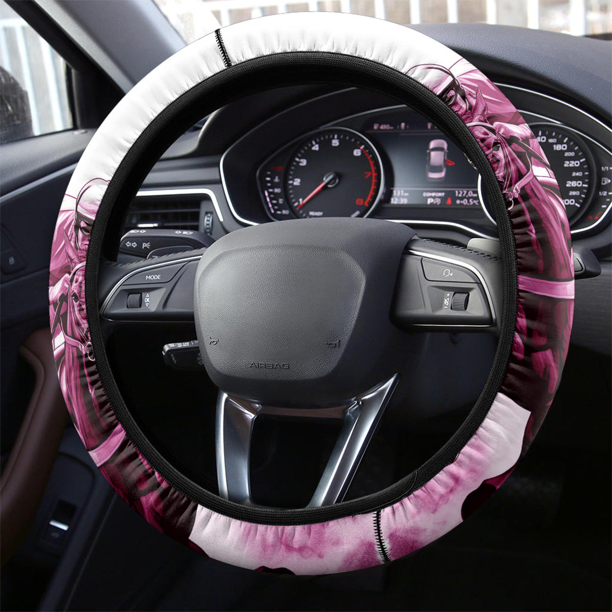 Kentucky Horses Racing Steering Wheel Cover Jockey Drawing Style Pink Out Color - Wonder Print Shop