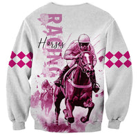Kentucky Horses Racing Sweatshirt Jockey Drawing Style Pink Out Color - Wonder Print Shop