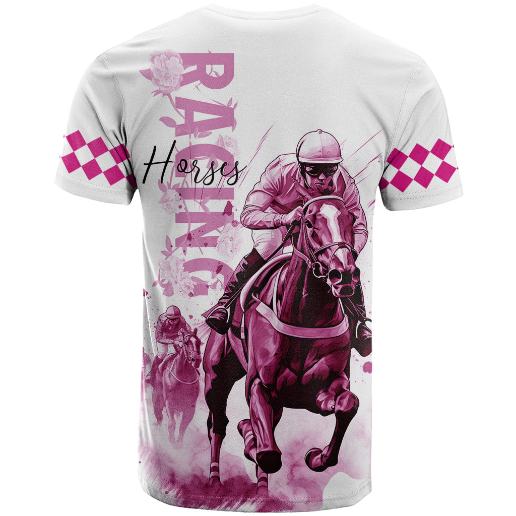 Kentucky Horses Racing T Shirt Jockey Drawing Style Pink Out Color - Wonder Print Shop