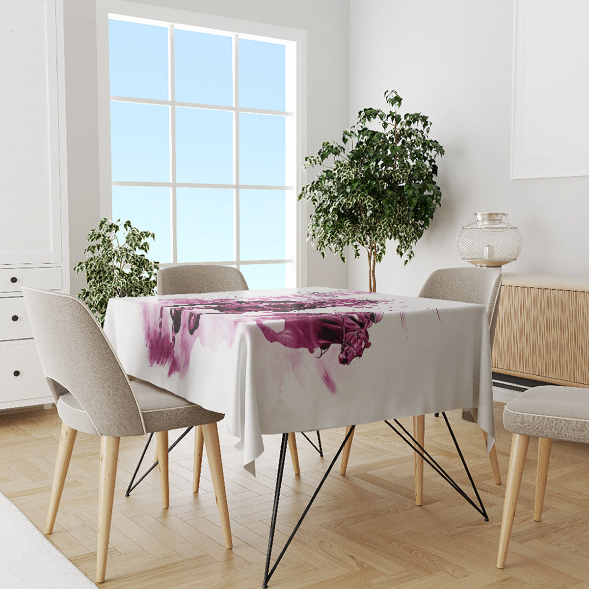 Kentucky Horses Racing Tablecloth Jockey Drawing Style Pink Out Color - Wonder Print Shop