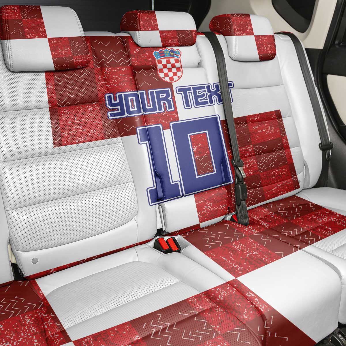 Custom Croatia Football Back Car Seat Cover Checkered Ones Sport Grunge Style