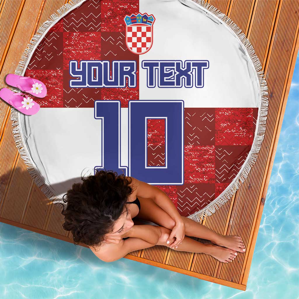 Custom Croatia Football Beach Blanket Checkered Ones Sport Grunge Style