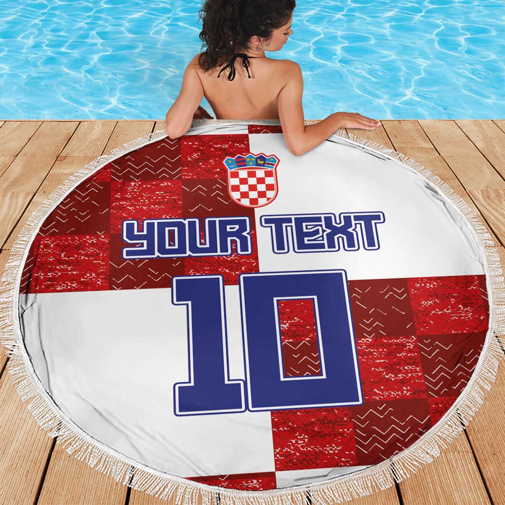Custom Croatia Football Beach Blanket Checkered Ones Sport Grunge Style