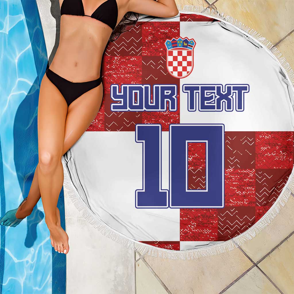 Custom Croatia Football Beach Blanket Checkered Ones Sport Grunge Style