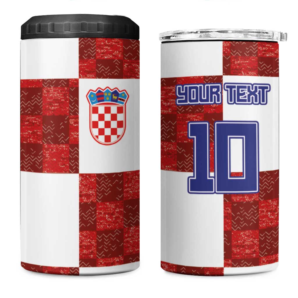 Custom Croatia Football 4 in 1 Can Cooler Tumbler Checkered Ones Sport Grunge Style