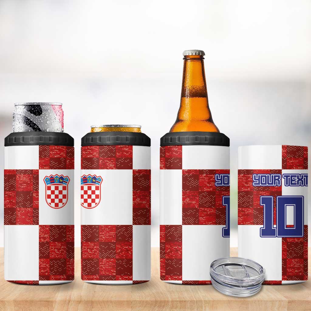 Custom Croatia Football 4 in 1 Can Cooler Tumbler Checkered Ones Sport Grunge Style