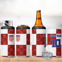 Custom Croatia Football 4 in 1 Can Cooler Tumbler Checkered Ones Sport Grunge Style