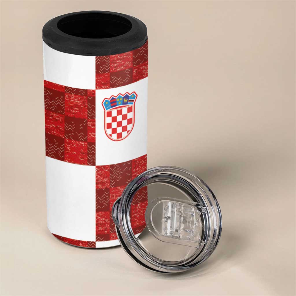 Custom Croatia Football 4 in 1 Can Cooler Tumbler Checkered Ones Sport Grunge Style