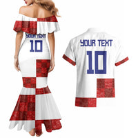 Custom Croatia Football Couples Matching Mermaid Dress and Hawaiian Shirt Checkered Ones Sport Grunge Style